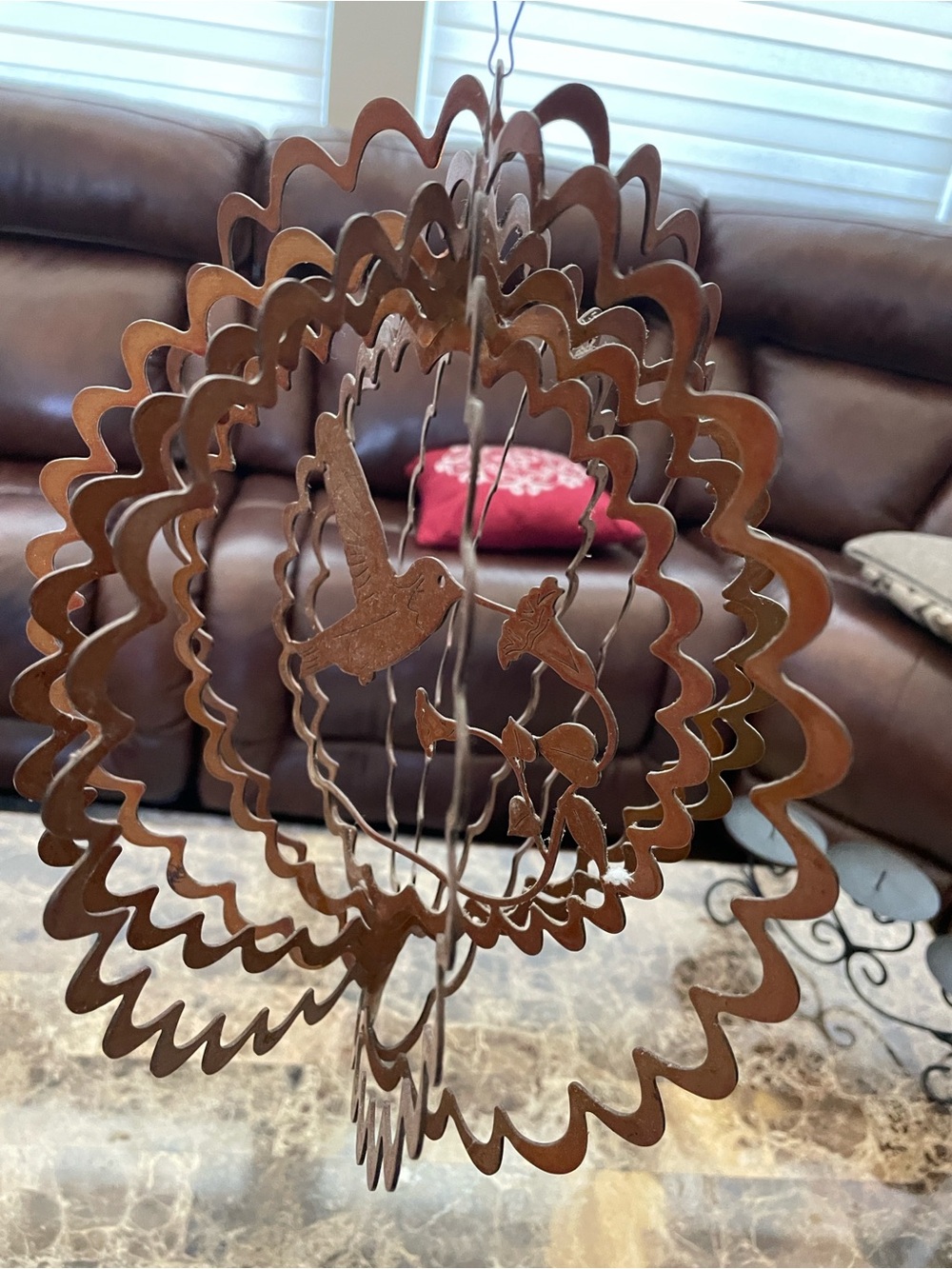 Rust-Brown Metal Bird Wind Spinner - Decorative Home Party Accent